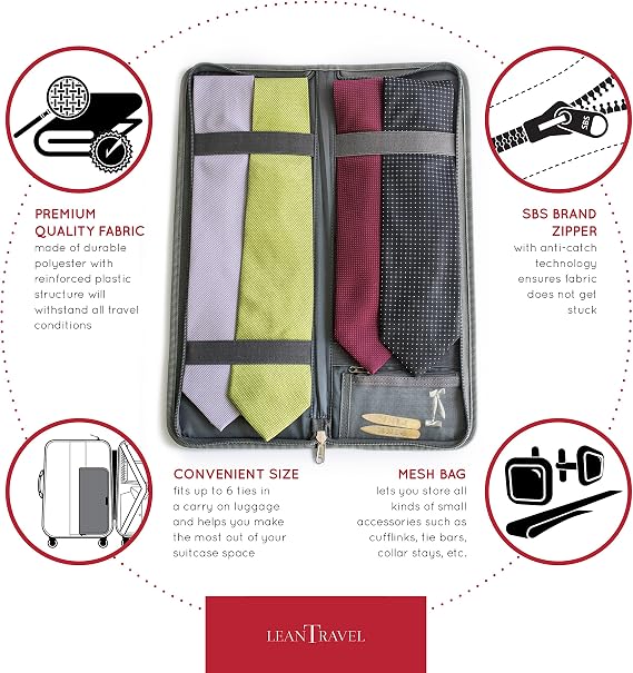 LeanTravel Bundle Compression Packing Cubes 6 Set + Tie Case - Color Grey