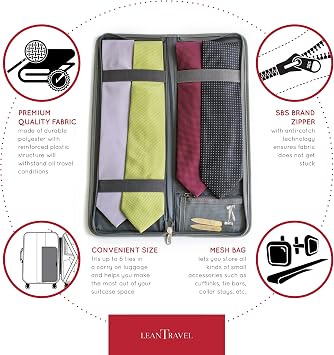 LeanTravel Bundle Compression Packing Cubes 6 Set + Tie Case - Color Grey