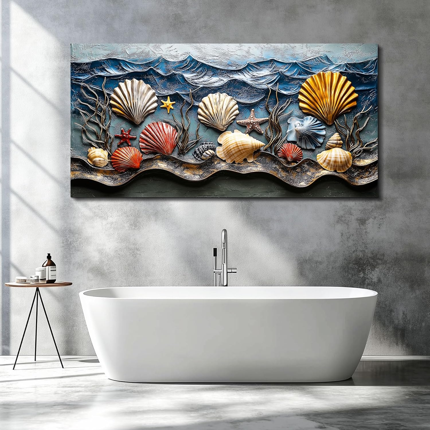 Lapremoly Large Beach Wall Art for Bedroom -Dining Room Wall Decor Ocean Painting Abstract Canvas Picture for Living Room Bathroom Kitchen Office Shells Starfish Modern Nautical Decoration 30"x 60"