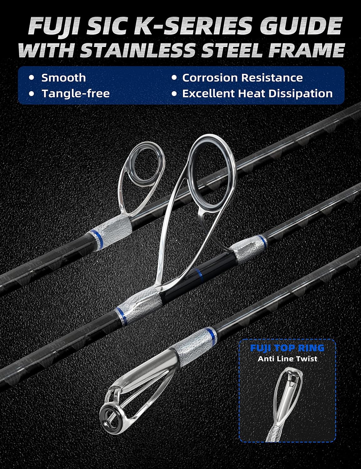 BLUEWING Spinning & Casting Fishing Rods 1 Piece Fish Pole with SIC K-Series Guides and Stainless Steel Frame for Inshore, Bottom, Jigging, Offshore, 7’0”/6’6”/5’6”