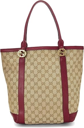 Pre-loved Red Original GG Canvas Interlocking Vertical Tote Small, Red