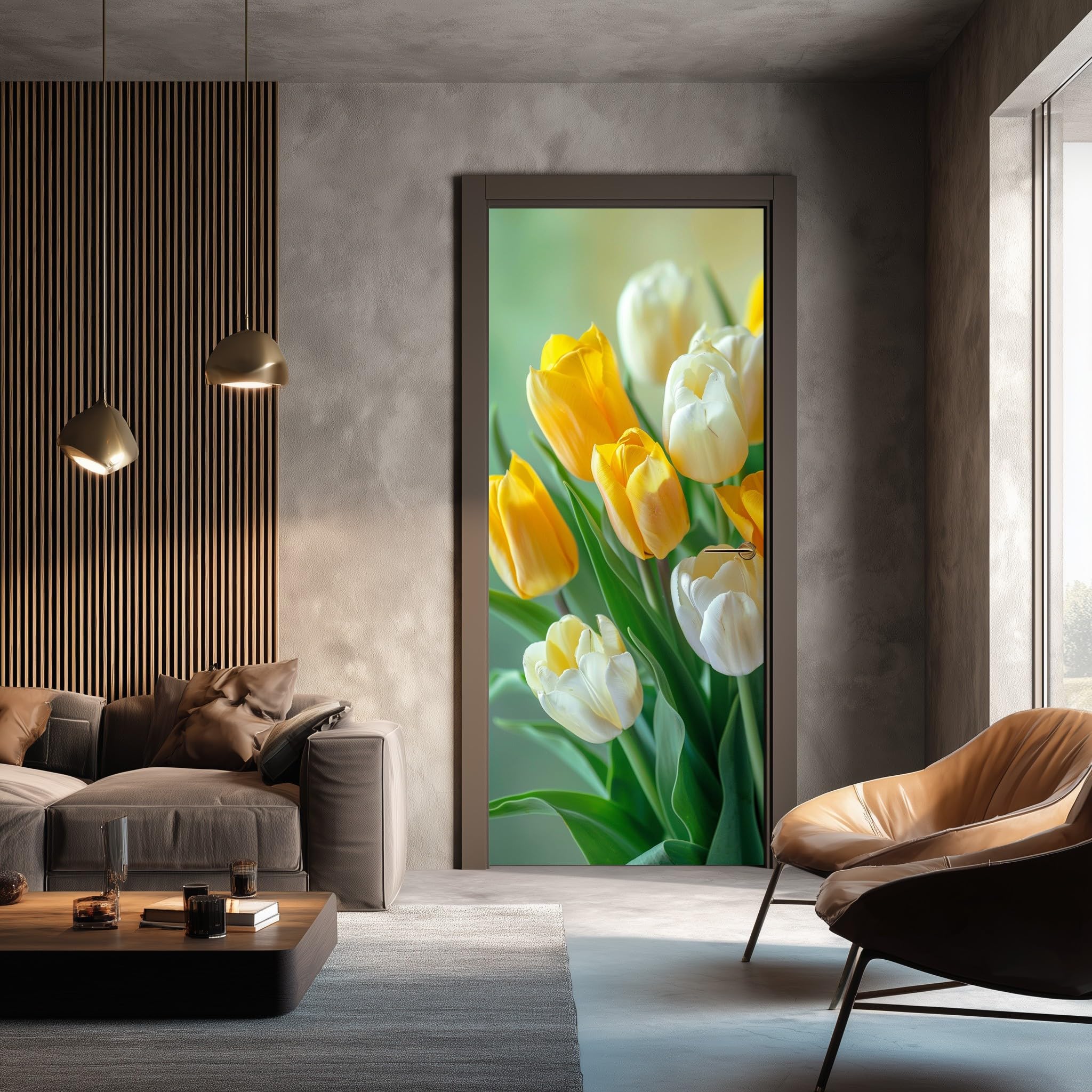 Stickers muraux Printemps Tulipe pour illuminer un salon avec un poster de porte floral jaune