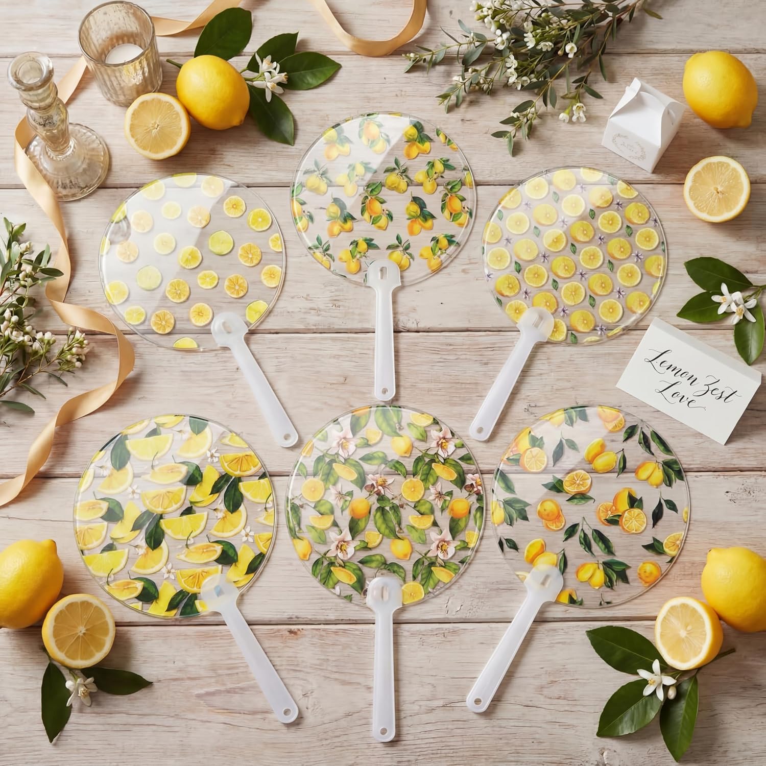 Roowest 48 Pcs Transparent Wedding Fans Acrylic Bridal Shower Handheld Favor Fans for Guests Summer Wedding Bridesmaid Gift for Hot Outdoor Ceremony Baby Shower(Lemon)