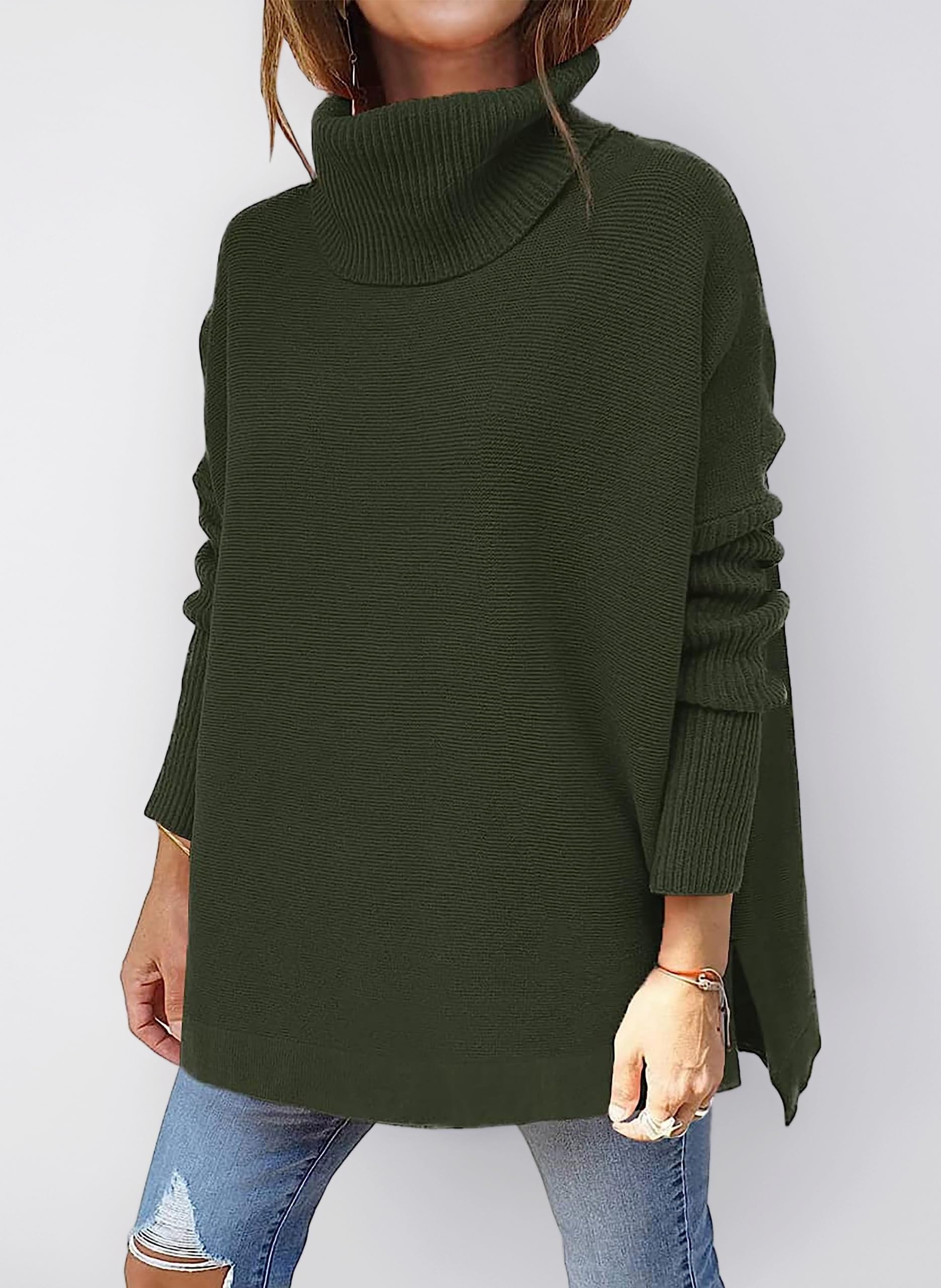 Women's Jumpers Turtleneck Batwing Long Sleeve Knitwear Long Oversized Pullover Sweaters