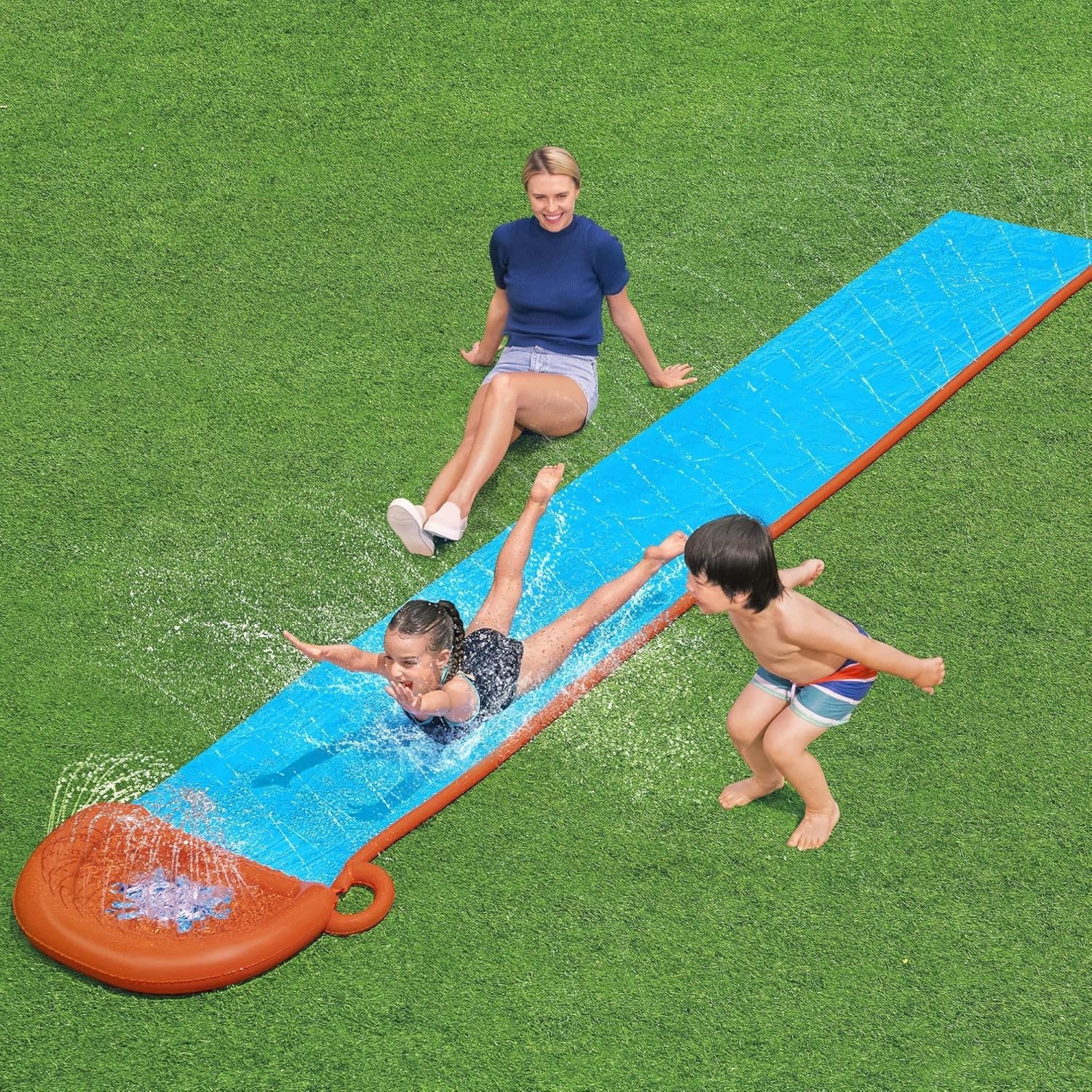 Bestway H2OGO! Wasserrutsche 488 cm XXL Single Rutschbahn für den Garten - Wasserspielzeug für Kinder mit Splash-Pool & Sprinkler - Einfacher Anschluss an den Gartenschlauch für ultimativen Sommerspaß