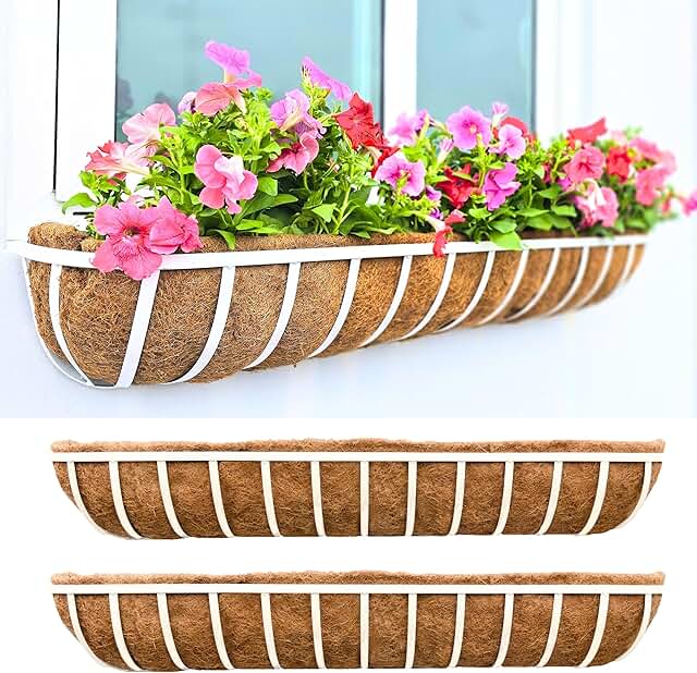 LaLaGreen Window Planter Boxes (48 Inch, 2 Pack) Deck Railing Flower Box...
