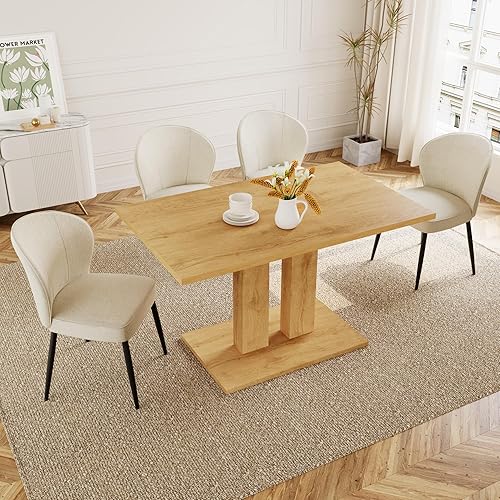 Miniatura 9 de Mesa de comedor moderna de 46 pulgadas, mesa de cocina rectangular con acabado de roble, mesa de comedor compacta para 4, construcción robusta para