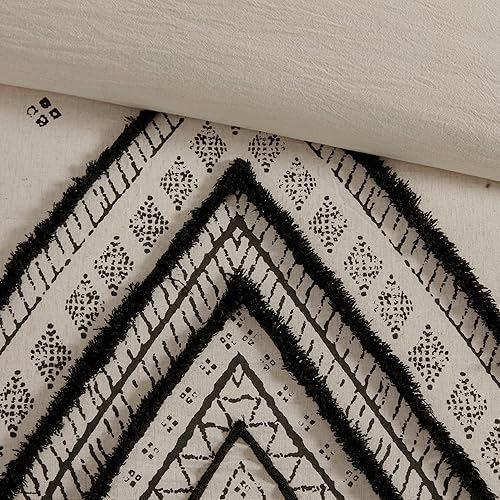 Miniatura 9 de INK+IVY Marta - Juego de edredón de lino y algodón, diseño bohemio moderno con acento de recorte, funda transpirable para todas las estaciones para