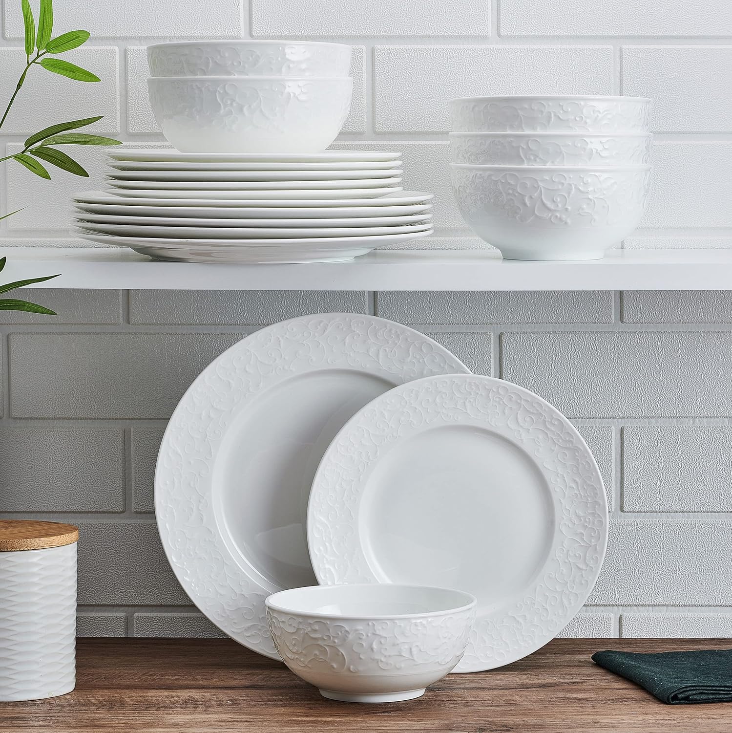 Mikasa Parchment White Bone China Lightweight Chip Resistant 18 Piece Dinnerware Set, Service for 6