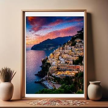 Ahşap Puzzle Yetişkin - Amalfi Kıyıları - 450 Parça, 29 x 39 cm - Yapıştırıcı Folyo Dahil - Benzersiz Şekilli Parçalar & Özel Figürler - R1-05
