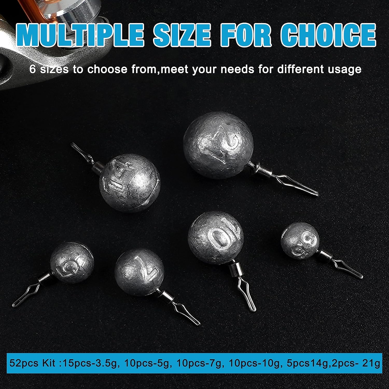 Drop Shot Weights Kit, 52pcs Round Fishing Weights Sinkers Bass Casting Drop Shot Sinkers Rig Cannonball Weights Assorted Set for Bass Fishing Freshwater Saltwater