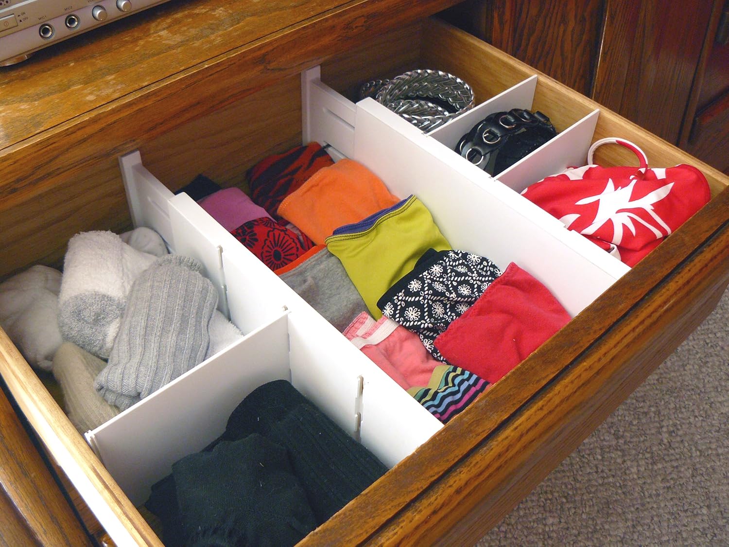Expandable Plastic Dresser Drawer Dividers by Dr. Organizer – 5-Piece Bonus Pack – Patented Spring-Loaded Design with Non-Skid Pads – Fits Drawers 12"-16" Wide, 4" High