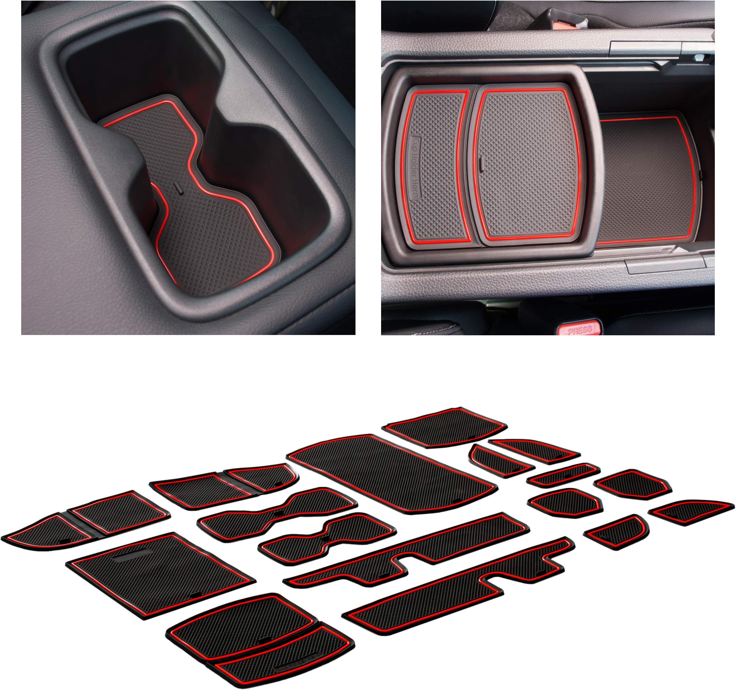 CupHolderHero Fits Honda Accord 2018-2022 Accessories, Premium Custom Non-Slip Anti-Dust Cup Holder Inserts, Center Console Liners, Door Pocket Mats, Interior Protection, 17pc Set, Red Trim