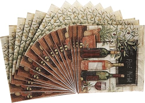 Miniatura 6 de Boston International IHR Servilletas de papel de 3 capas, 20 unidades, tamaño de cóctel, descorchan y desenrollan y servilletas de papel para