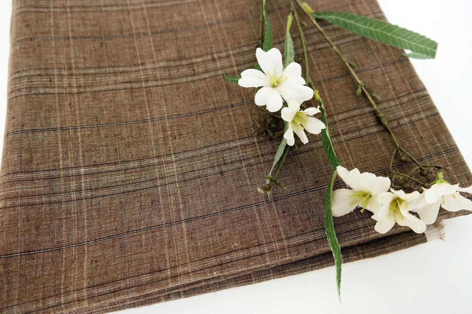 Brown Plaid Stretch Linen Fabric | Premium Quality Material - Ideal for Fashion and Home Projects