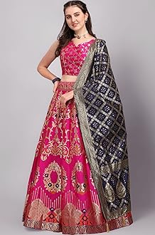 Women's Jacquard Semi-Stitched Lehenga choli