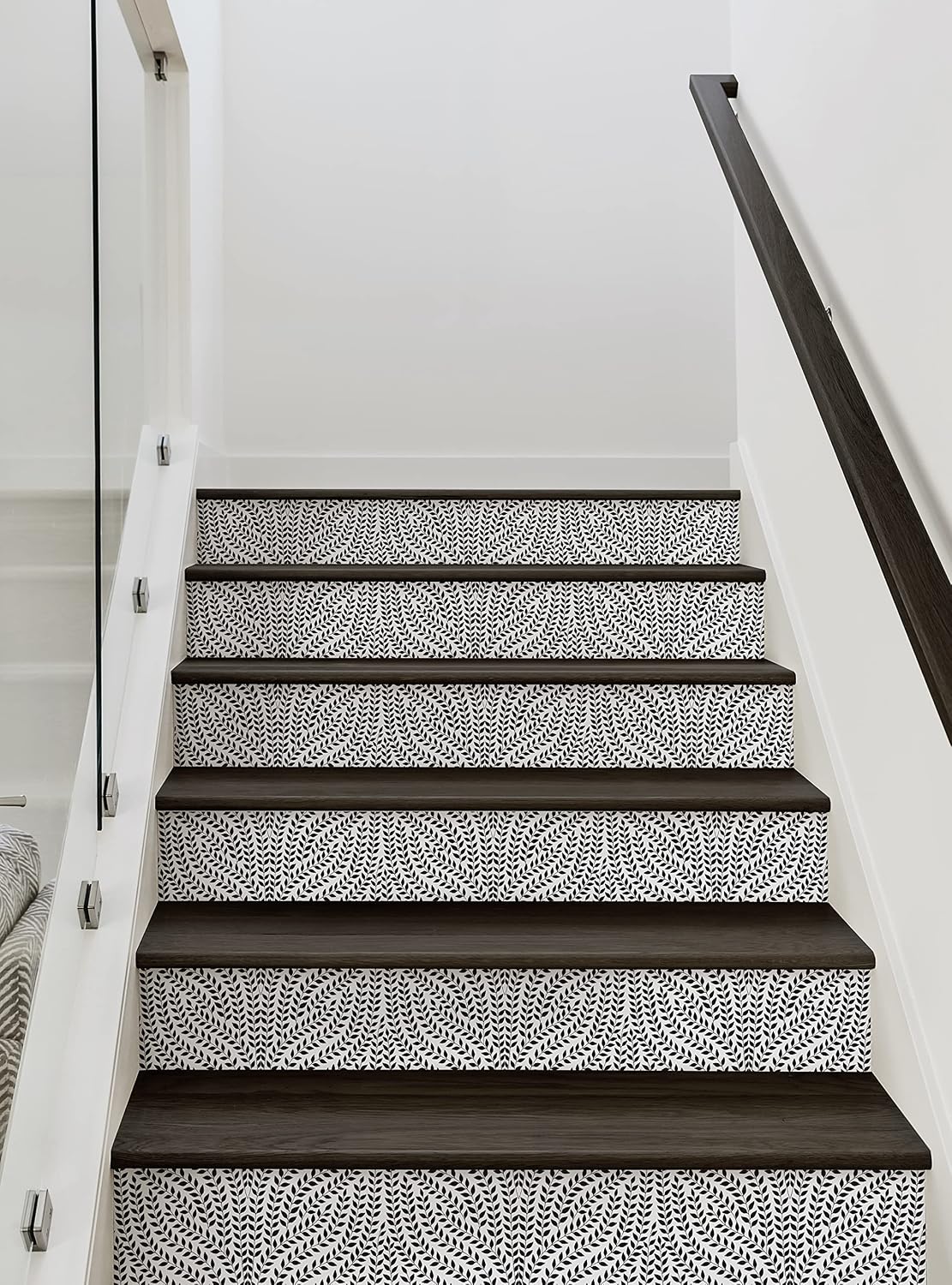 Simple Shapes Enchanted Flowing Leaves Peel and Stick Stair Riser Strips (Black, 6 Pack - 48" w x 6" h)