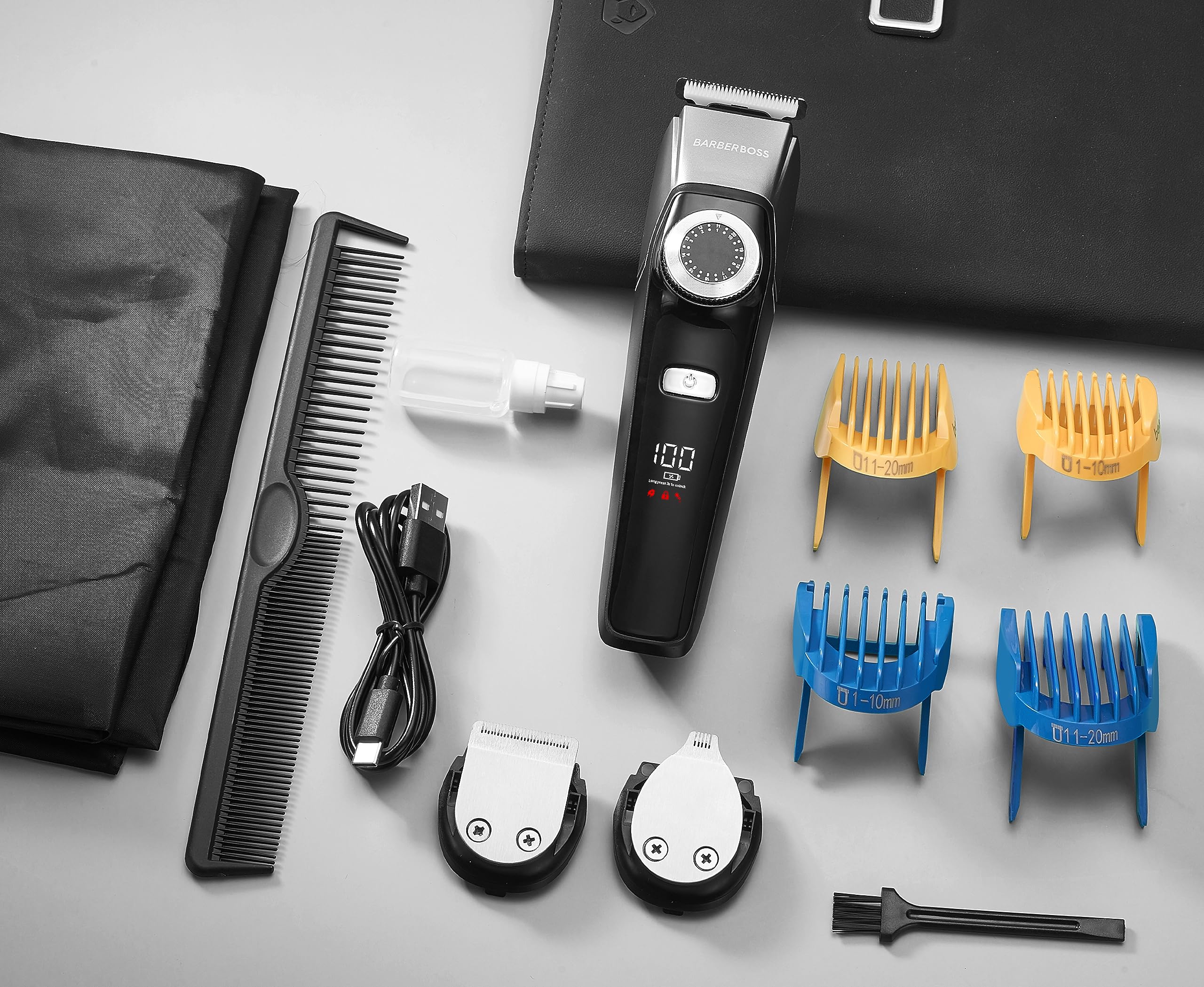 BarberBoss Zestaw do pielęgnacji twarzy 3 w 1 dla mężczyzn, trymer do włosów, trymer do brody, trymer do szczegółów, precyzyjna tarcza sterująca, 4 grzebienie prowadzące, ładowanie USB