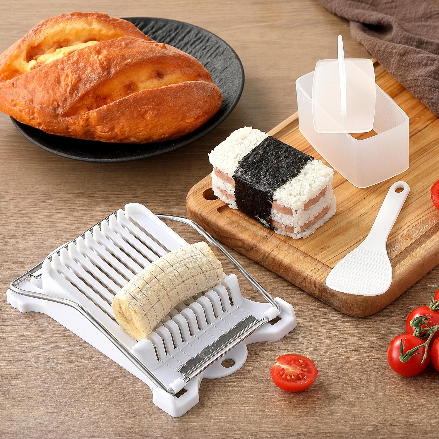 Musubi Press Molds with Luncheon Meat Slicer and Rice Paddle for Snacks