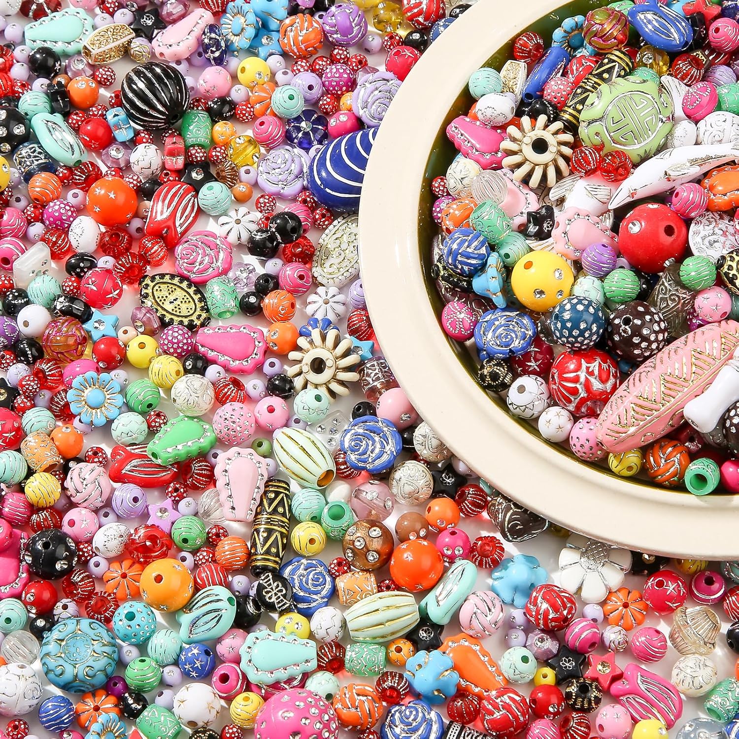 240-320pcs Vintage Acrylic Beads 200G Assorted Aesthetic Bead Bulk Transparent Flower Leaf Acrylic Beads for Keychain Bracelets Jewelry Making DIY Plastic Crafts(Mix Color) - Image 3