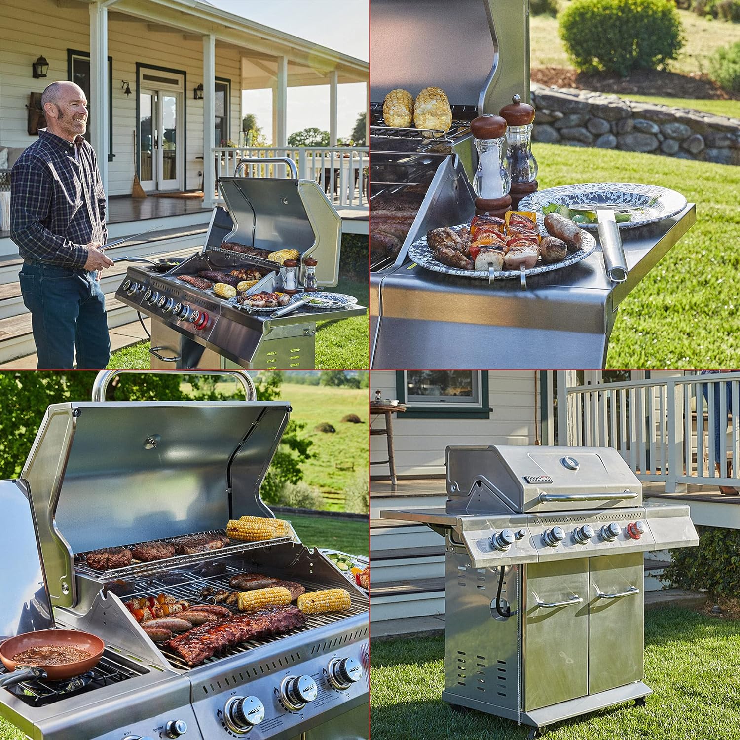 Royal Gourmet GA4402S Stainless Steel 4-Burner BBQ Propane Gas Grill, 54000 BTU Cabinet Style Gas Grill with Sear Burner and Side Burner Perfect Patio Garden Picnic Backyard Party Silver : Patio, Lawn & Garden