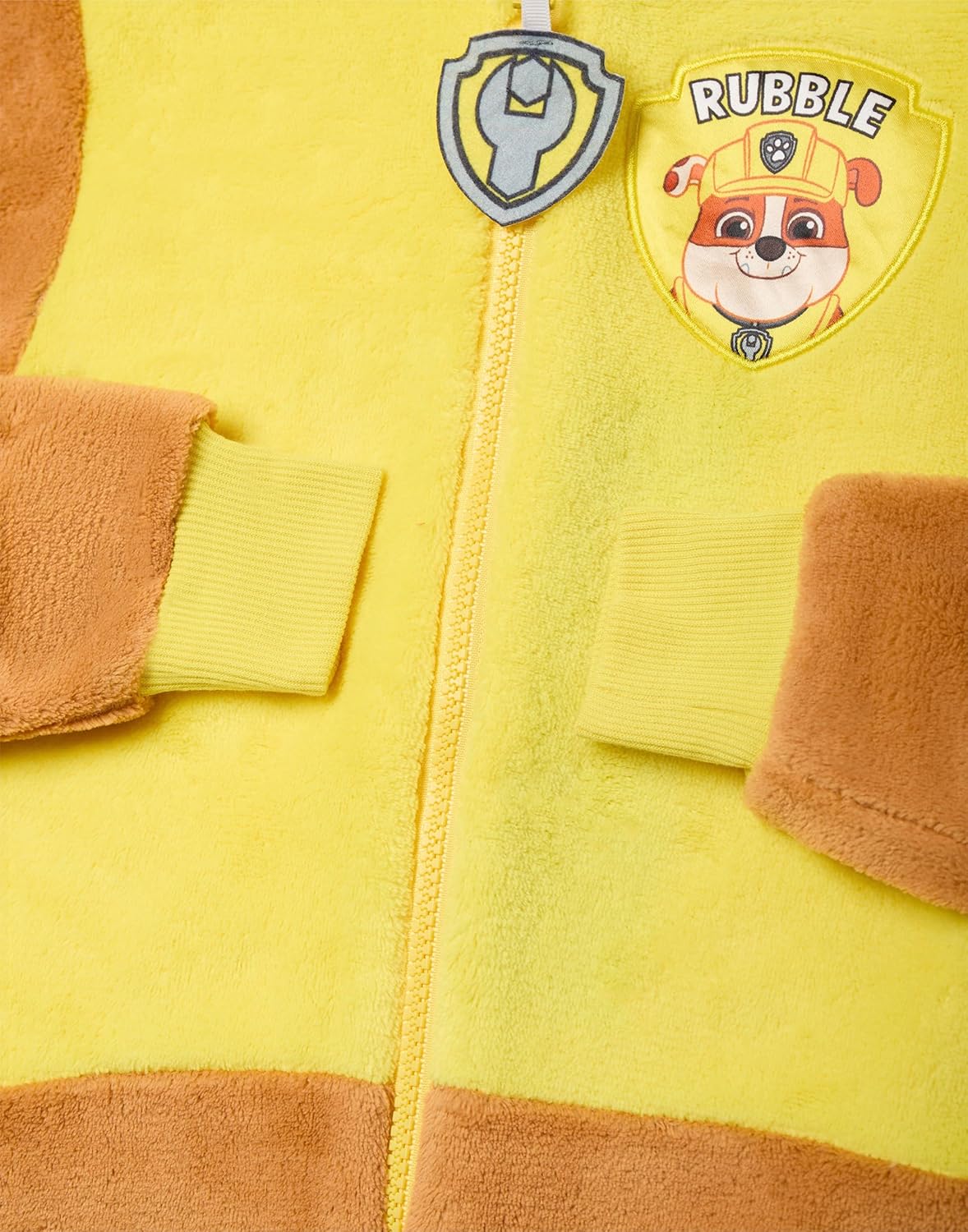 Paw Patrol Rubble Onesie for Boys & Girls | Kids All in One Sleepsuit Pajamas in Brown & Yellow | Jumpsuit with 3D Ears Hood