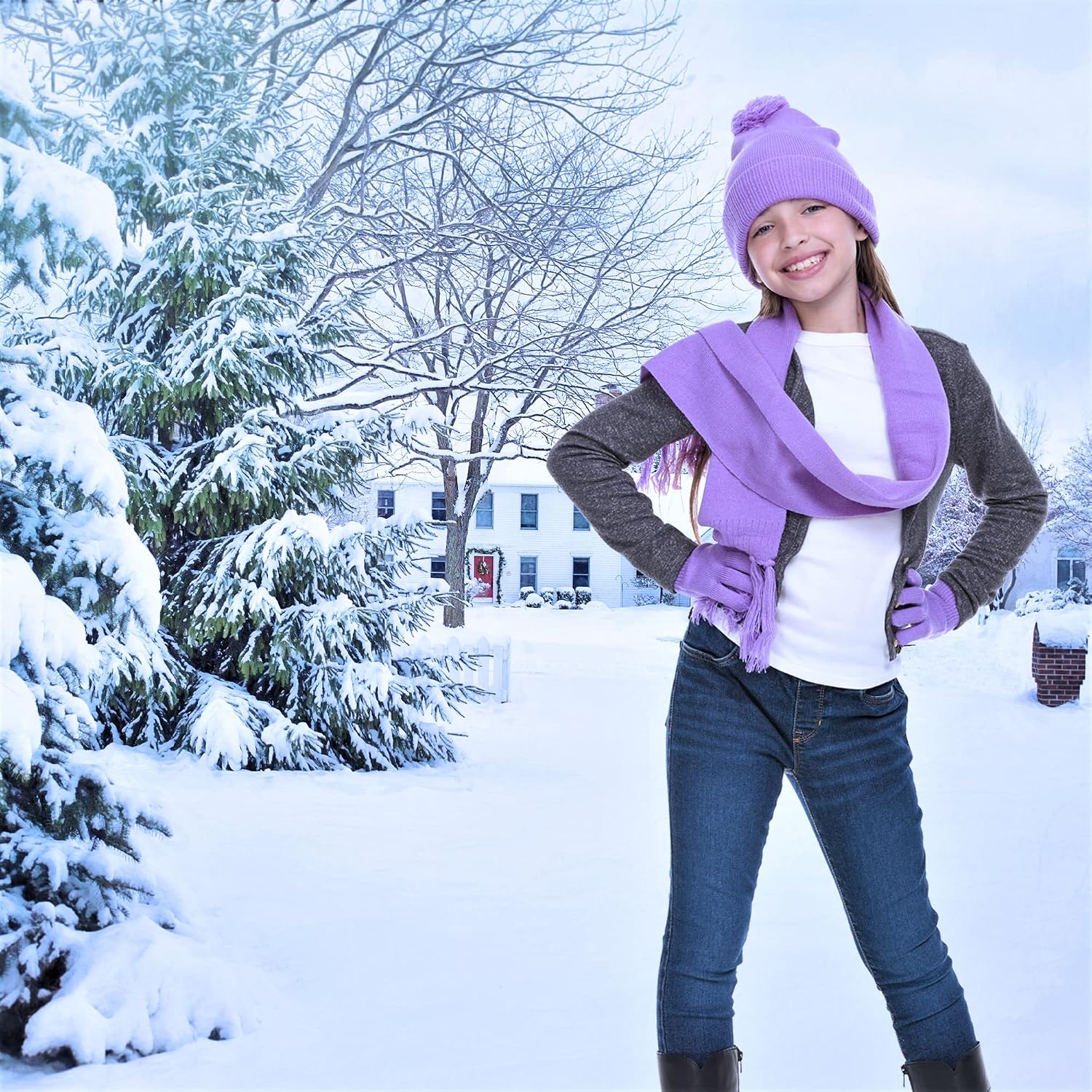 Swak Girls Hat,Scarf & Glove Set-Kids Cold Weather Winter Accessories-Childrens 3 Pc Beanie set-Big Girls Hat Scarves & Glove