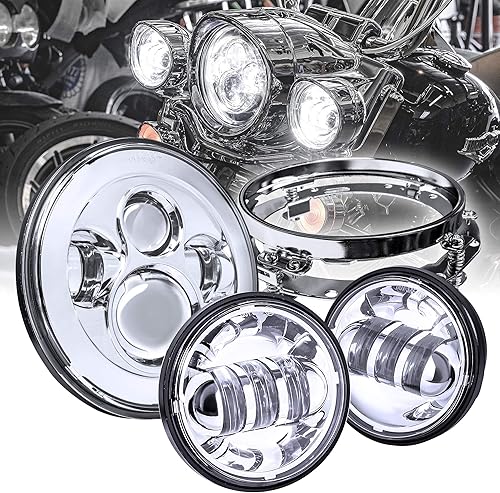 Miniatura 12 de TRUE MODS Faro delantero LED de 7" para Harley Davidson [Acabado cromado] Convertidores H4 Plug and Play para Road King Electra Glide Ultra Classic