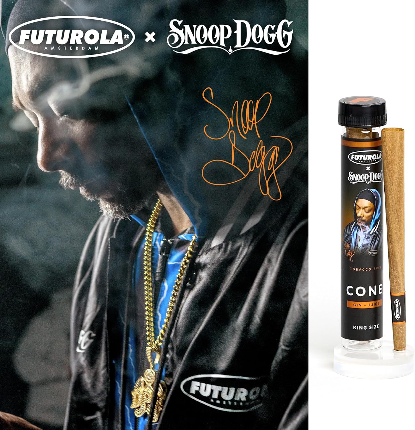 Futurola x Snoop Dogg Gin & Juice King Size Pre-Rolled Cones | Tobacco-Free Flavored Cones with Filter Tip | Slow-Burning Paper for Smooth, Clean Experience – Pack of 12 Individually Sealed Tubes