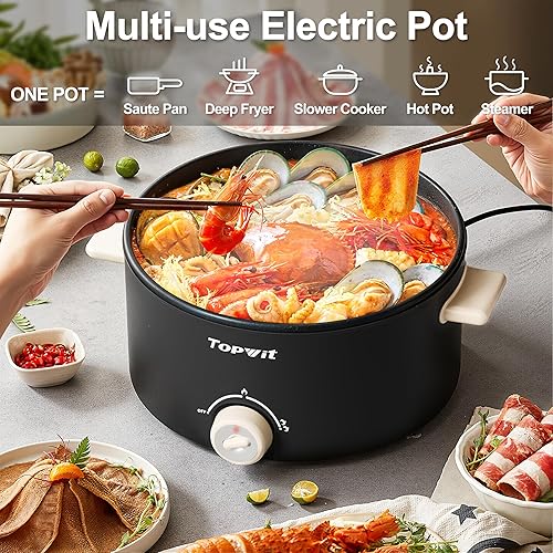 Miniatura 3 de TopWit Olla Eléctrica Hot Pot, Olla Eléctrica de 4L con Revestimiento Antiadherente, Cocina Eléctrica de Doble Alimentación para Freír en Profundo,