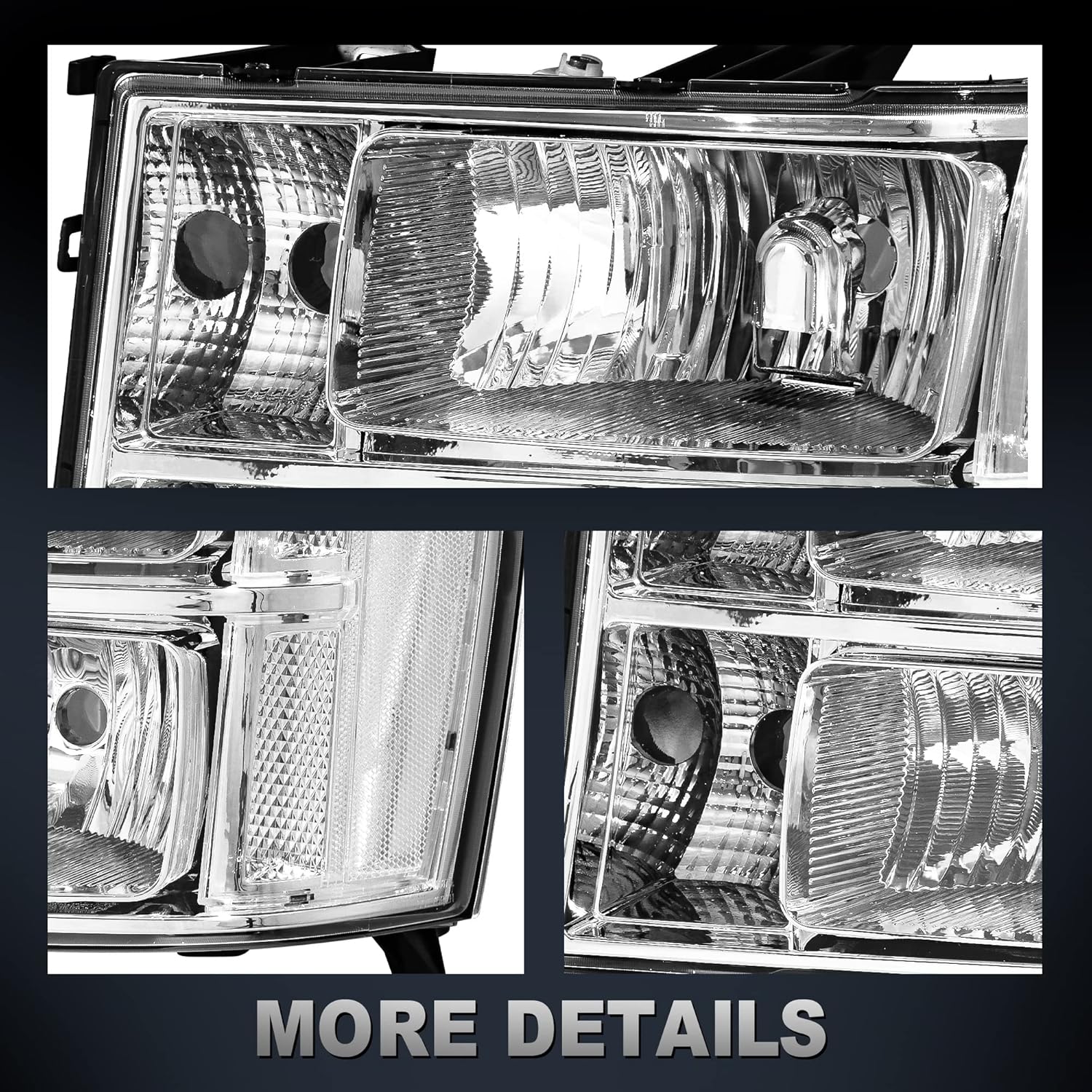 MOSTPLUS Headlight Assembly Compatible with 2007-2013 GMC Sierra 1500 2500HD 3500HD Front Lamp with Chrome Housing/Clear Lens/Clear Reflector