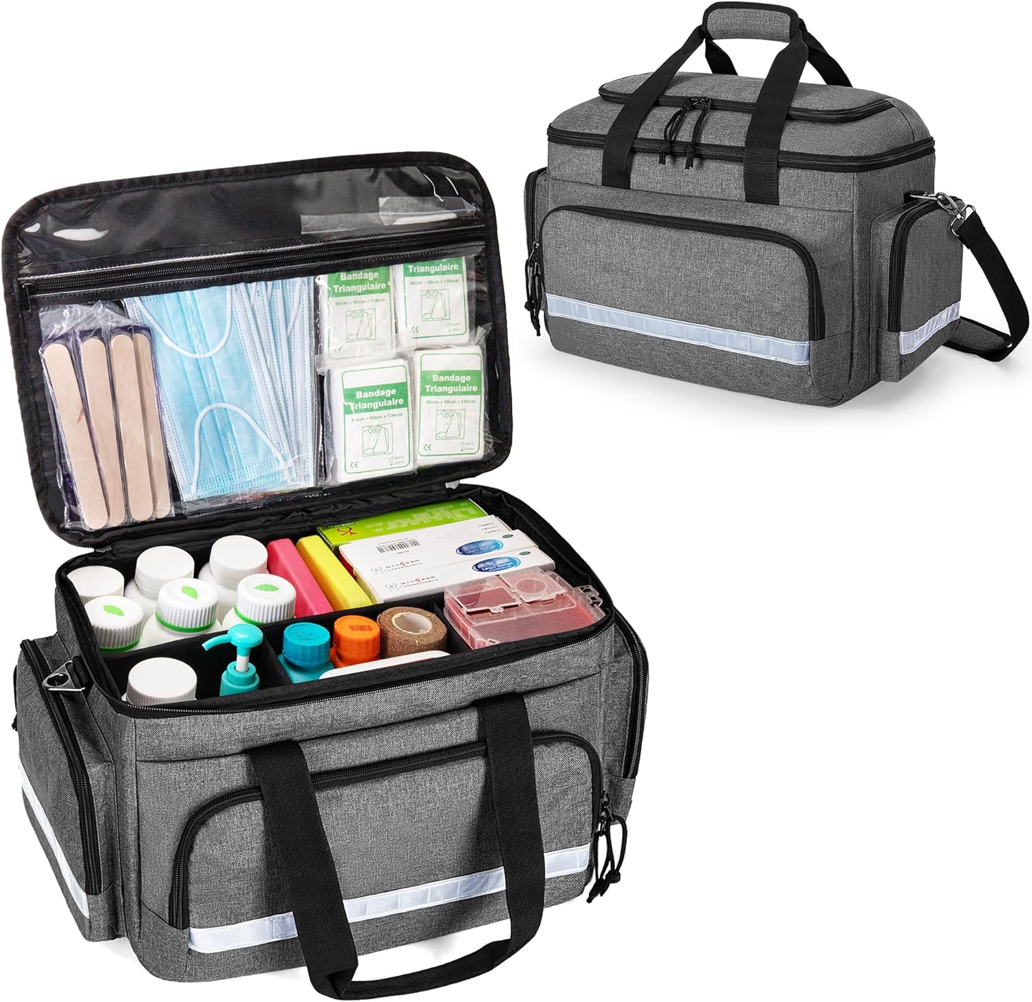 Damero Medical Trauma Bag, First Aid Bags Empty Medical Bag with Detachable Dividers, Ideal for Nurse, Physical Therapists, Doctors, Gray (BAG ONLY)