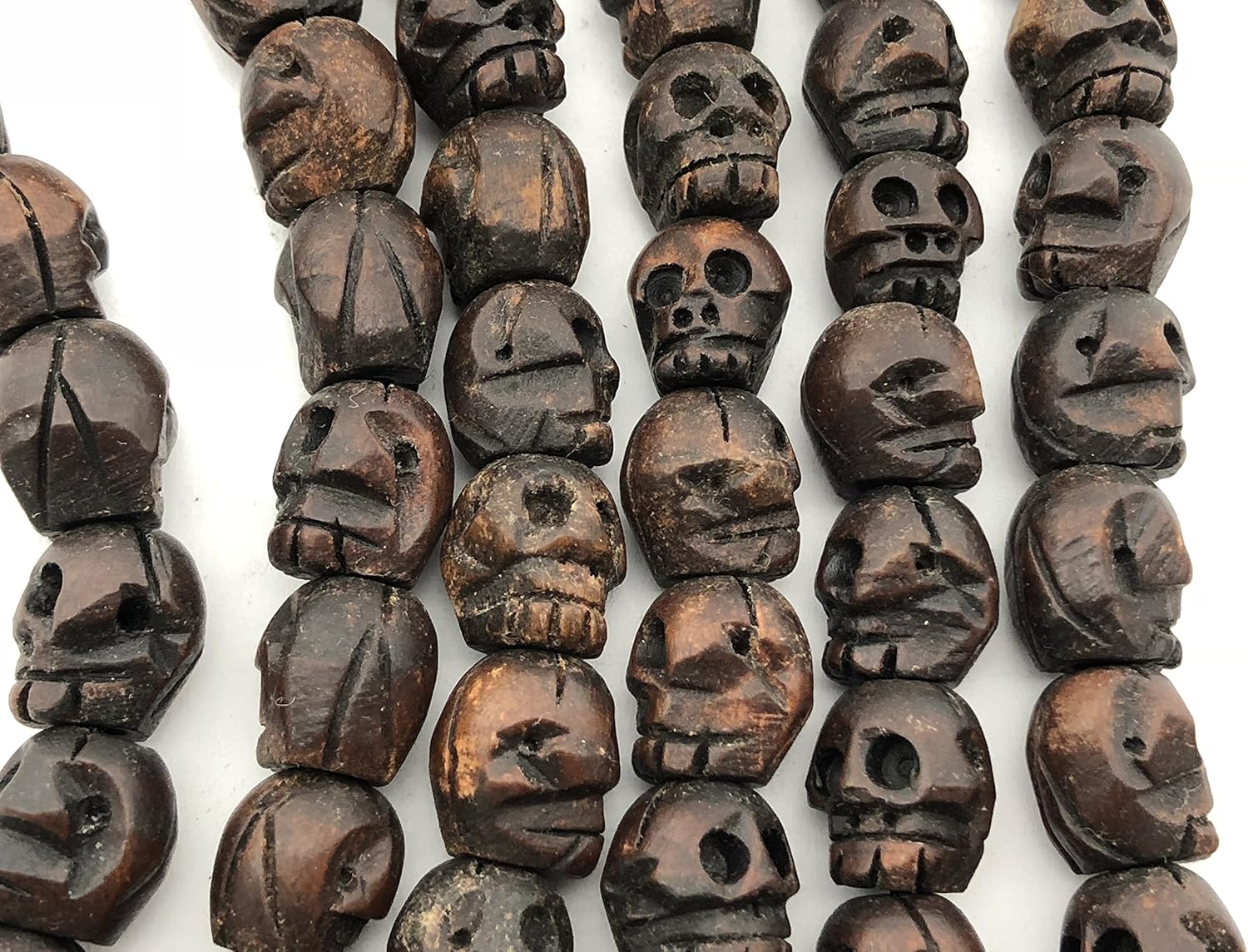 Cute Small Tibetan Himalayan Hard Wood Hand Carved Skull 13x14x16mm Beads, Full Strand TB3B