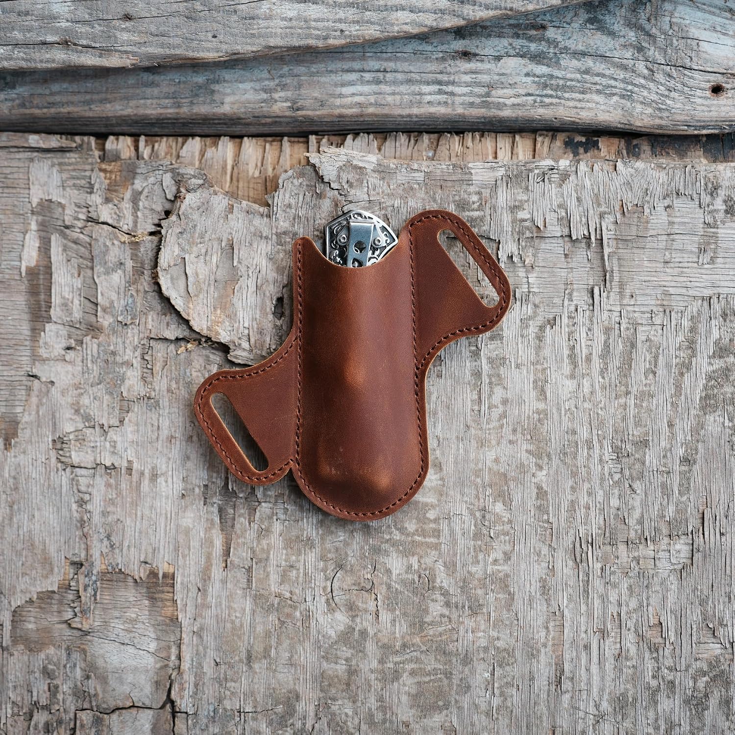 JJNUSA Folding Pocket Leather Knife Sheath for 4"-5" inch Knives, Leather Knives Holder, 5" inch Holster Belt Loop, Flashlight Holder, EDC for Buck 110 Pouch