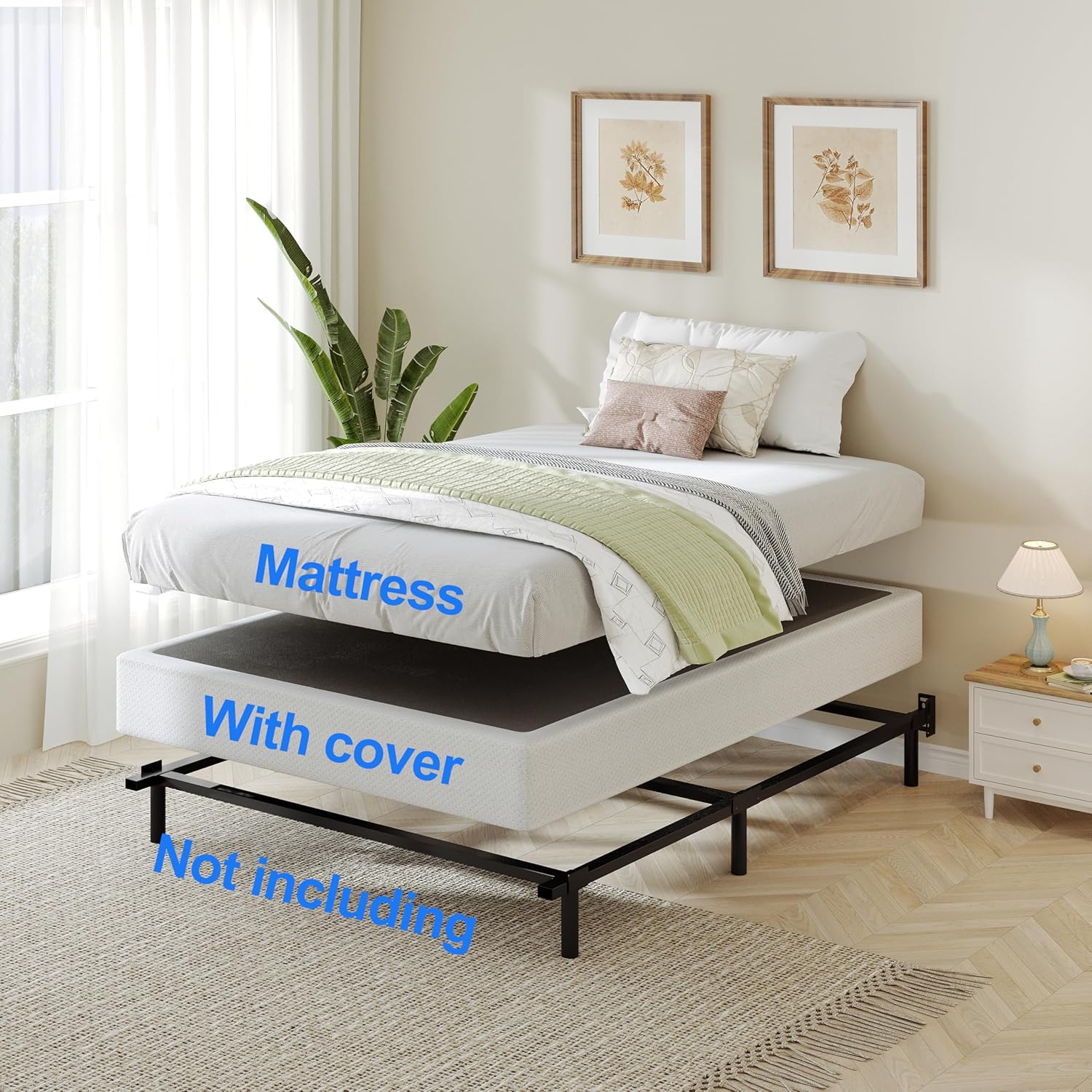 Twin Size Box Spring 5 Inch Low Profile Mattress Foundation, Heavy Duty Steel Frame Bed Base with Fabric Cover, Easy Assembly, Supports Up to 1500lbs