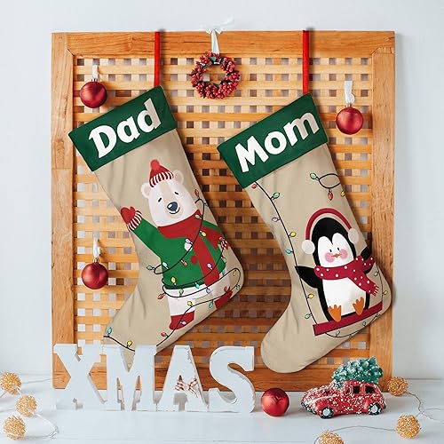 Miniatura 2 de Medias de Navidad personalizadas juego de 3 calcetines colgantes de Navidad con nombre personalizado para árbol de Navidad chimenea decoración del