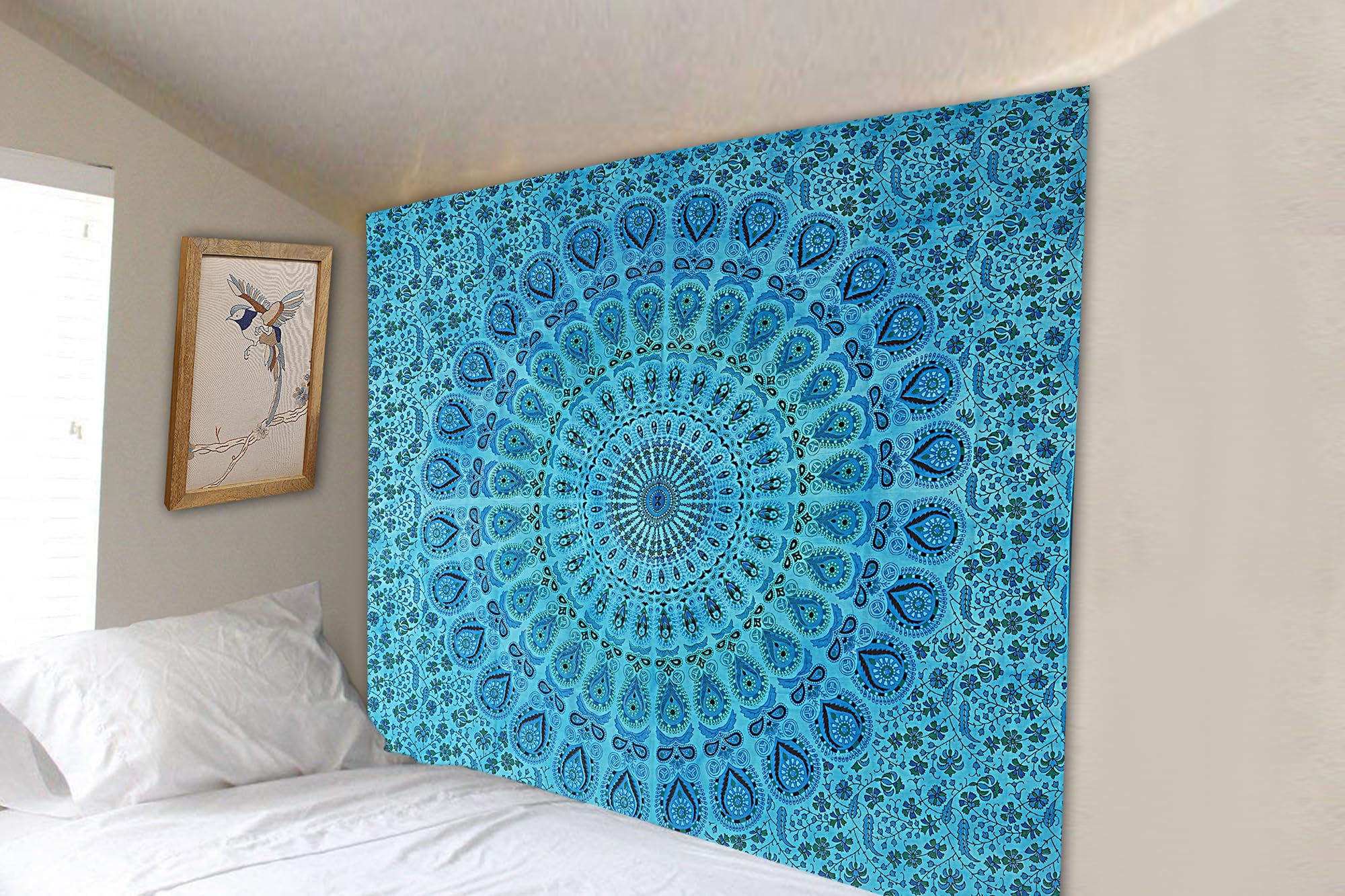 FURNISHFUL FINESSE Peacock Mandala Tapestry for Bedroom Indian Aesthetic Bohemian Wall Hangings Tapestries Hippie Tapestry Psychedelic Room Decor Bedspread Meditation Yoga Mat
