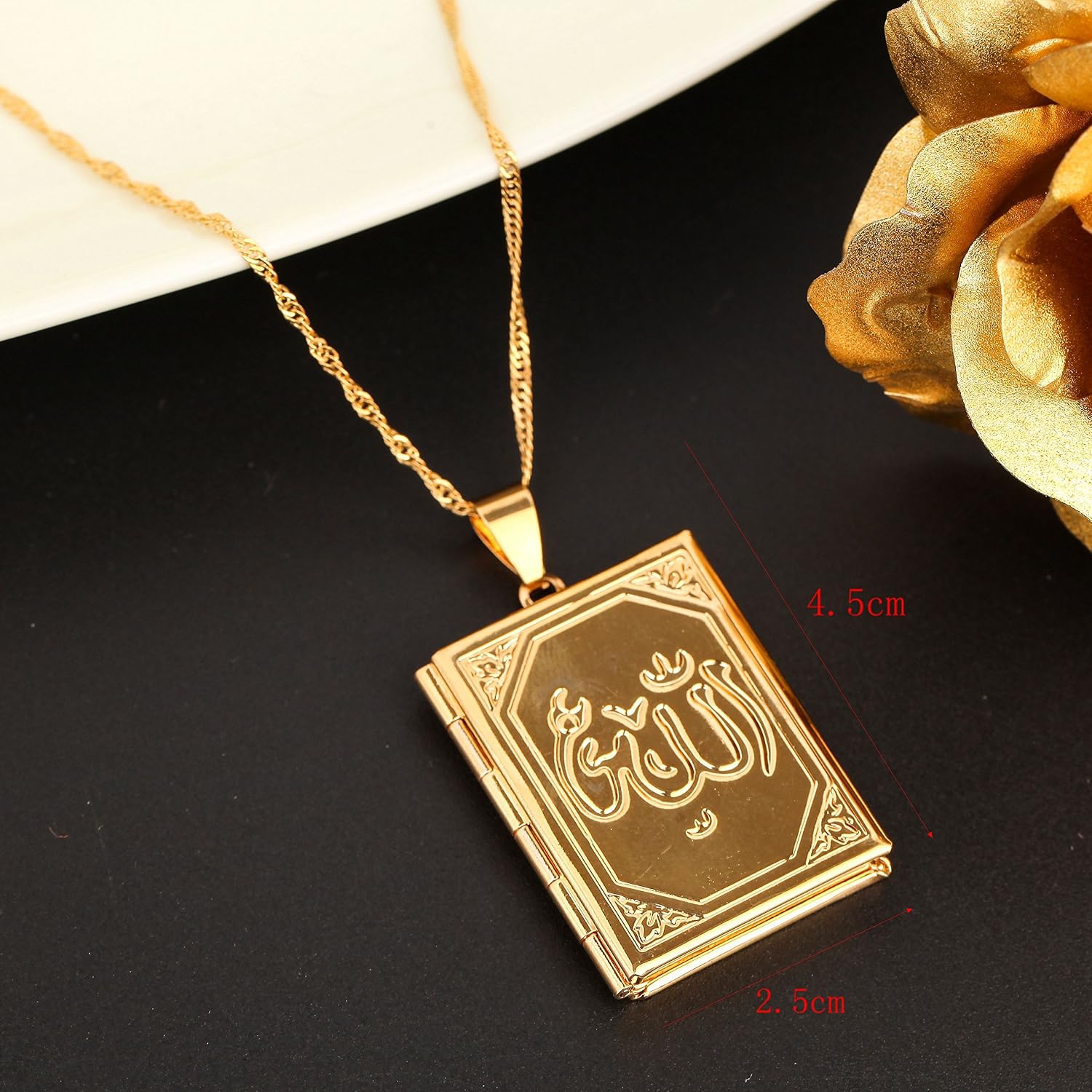18K Gold Plated Allah Necklace Photo Locket Pendant