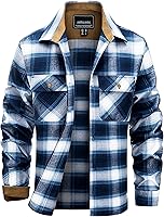 EKLENTSON Men's Lightweight Cotton Flannel Plaid Button-Down Shirt Long Sleeve Casual Outdoor Work with Pockets