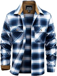 EKLENTSON Men's Lightweight Cotton Flannel Plaid Button-Down Shirt Long Sleeve Casual Outdoor Work with Pockets