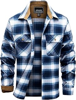 EKLENTSON Men's Flannel Shirts Lightweight Cotton Button Down Long Sleeve Shirt Casual Plaid Pocket Shirts Outdoor Work