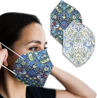 TWO Lightweight Face Mask Covers for ear loop KN95 masks - Liberty London Featherlight beautiful William Morris Classics - Strawberry Thief, Lodden