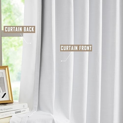 Miniatura 5 de Cortinas plisadas opacas con textura de lino blanco de 84 pulgadas de largo para sala de estar, cortinas plisadas con aislamiento térmico para barra