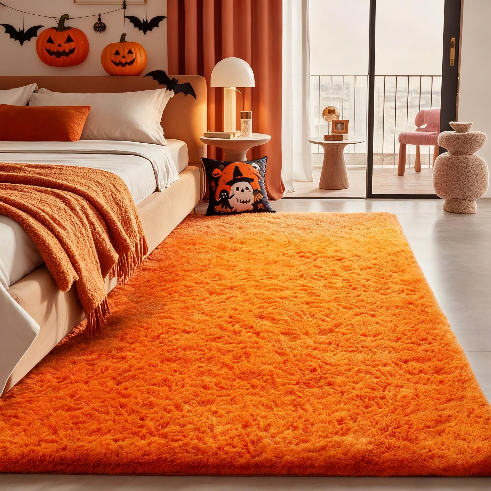 Ophanie Orange Fall Rugs for Bedroom Living Room,Fluffy Fuzzy Furry Carpet,Plush Soft Shaggy Bedside Indoor Floor 4x6 Area Rug for Kids Girls Boys Baby Teen Dorm Decor with Over 99 pcs Pile fibers