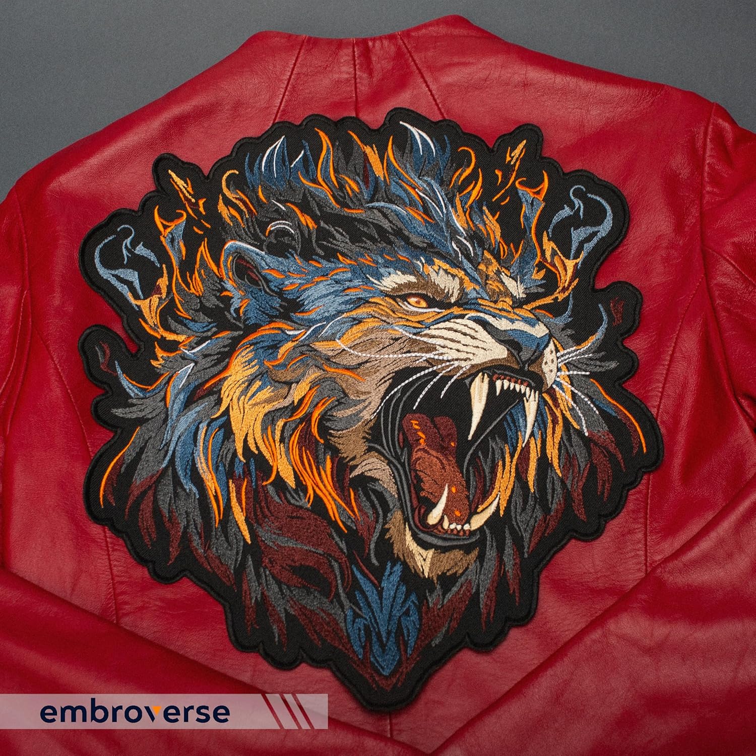 EMBROVERSE Fierce Flaming Tiger Large Back Patch - Embroidered Iron-On, Fantasy Predator Face, Biker Jacket Emblem, Premium Quality, 9.7 x 11 inches