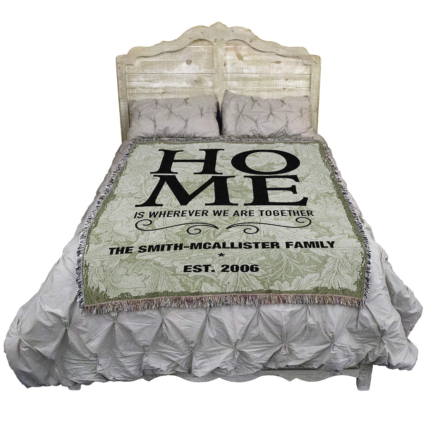 Pure Country Weavers Home is Wherever We are Together Blanket Olive - Personalized - Custom Housewarming Gift Tapestry Throw Woven from Cotton - Made in the USA (72x54)