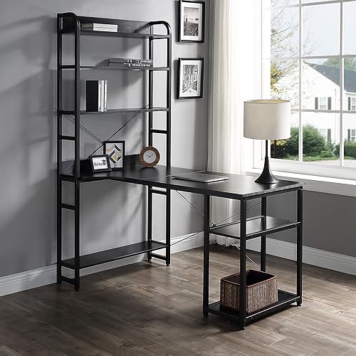 Miniatura 2 de Escritorio multifuncional para computadora de oficina en casa con estantería abierta de 5 niveles mucho espacio de almacenamientomarco de acero y