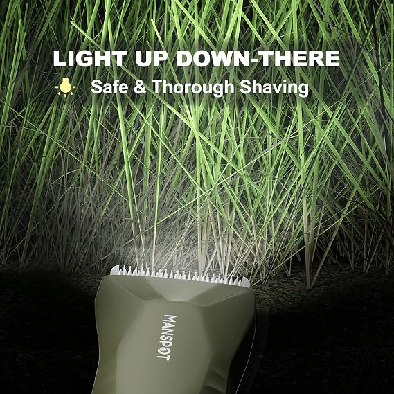 MANSPOT Manscape Trimmer for Men Ball/Pubic/Groin, Electric Shaver for Men | Body Hair Grooming Kit, Replaceable Ceramic Blade, Waterproof for Wet/Dry Use, Standing Recharge Dock, 90 Minutes Shaving
