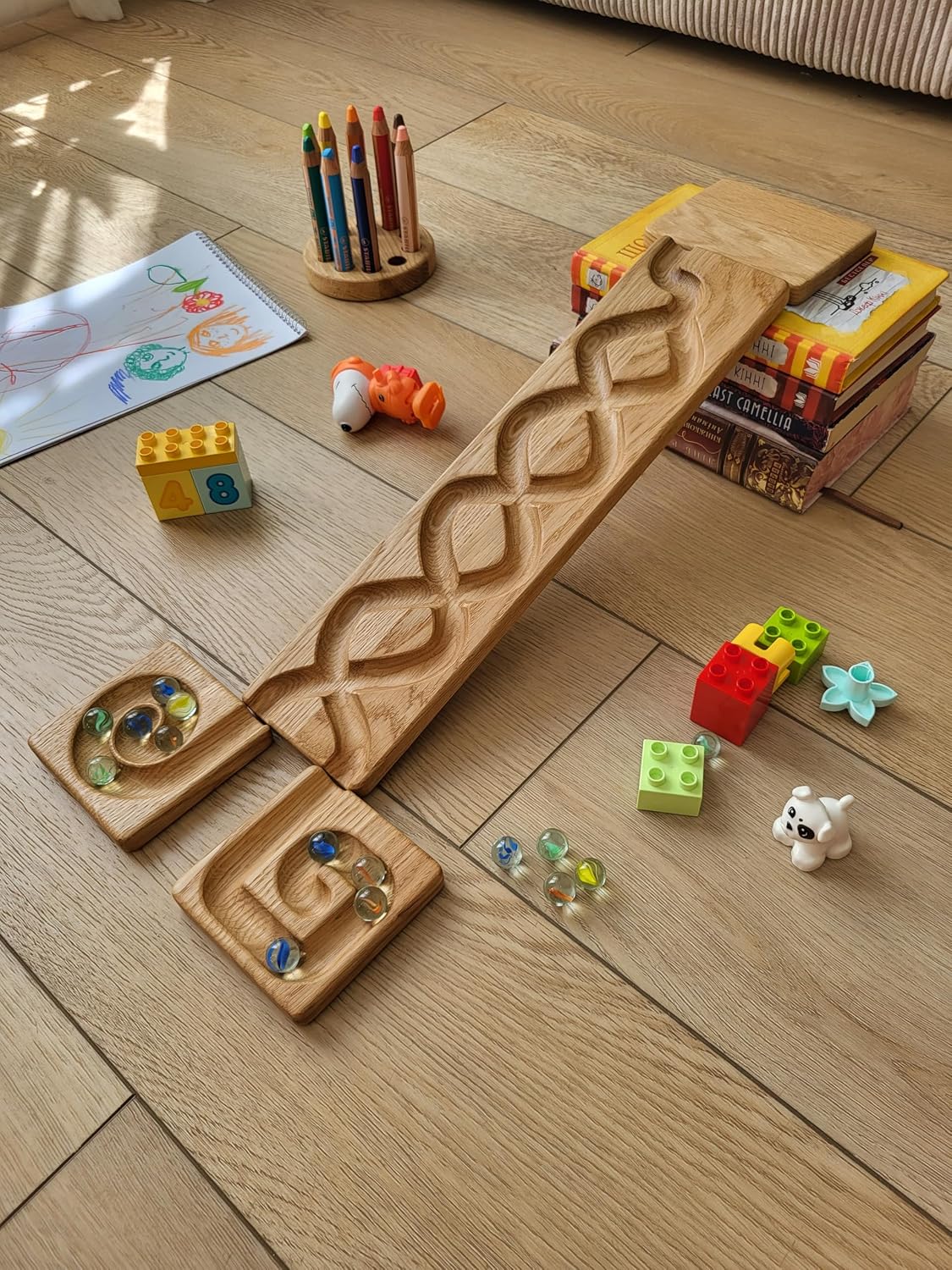 Wooden Marble Run Track Marble Race Machine Set Maze Board Ball Run Montessori Gift for Kids Wave Course Winding Track Toy