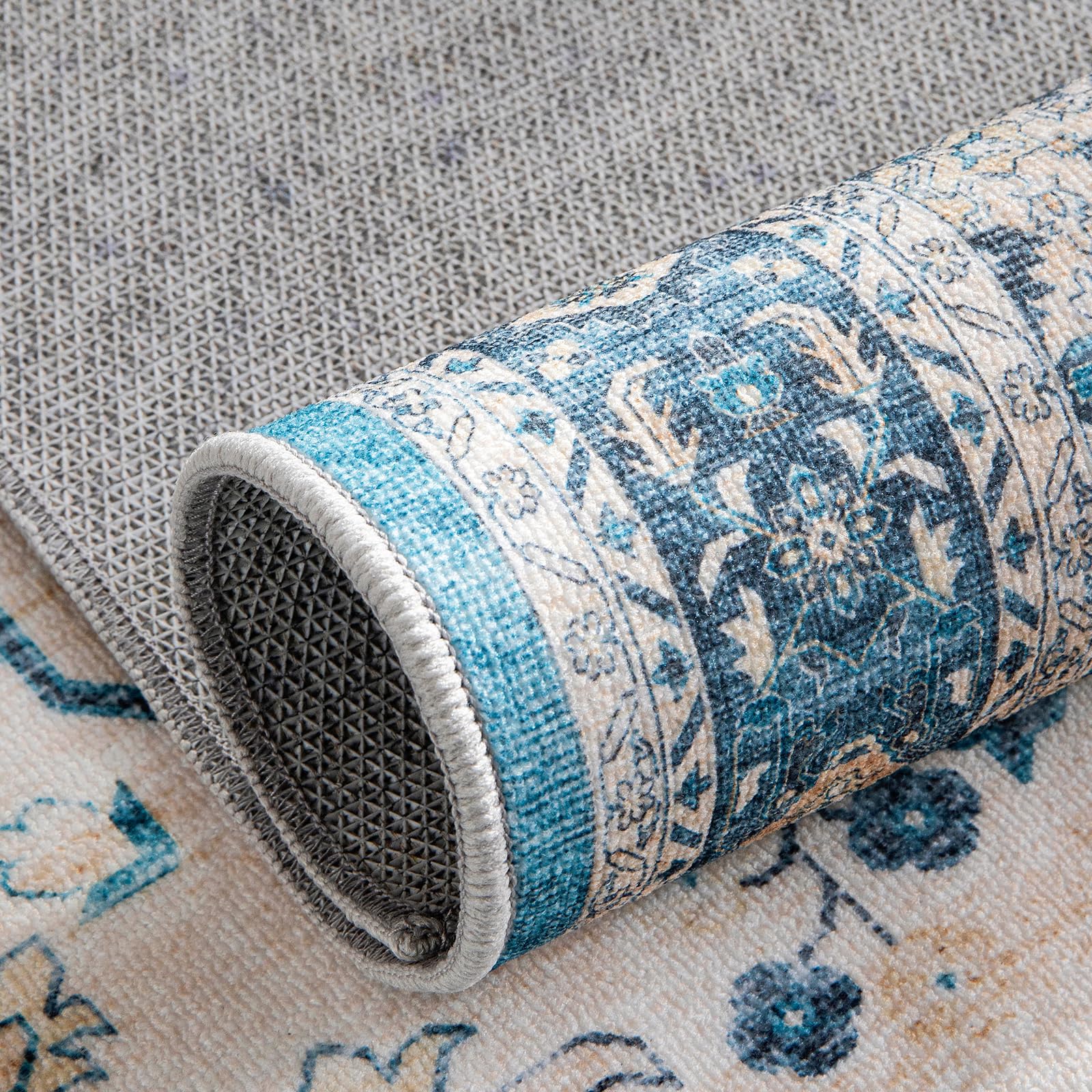 Carvapet Lavable Tapis de Passage 60x300cm Antidérapant Tapis de Couloir Long Fin Tapis de Sol Vintage Médaillon Bleu Tapis de Salon Chambre Cuisine
